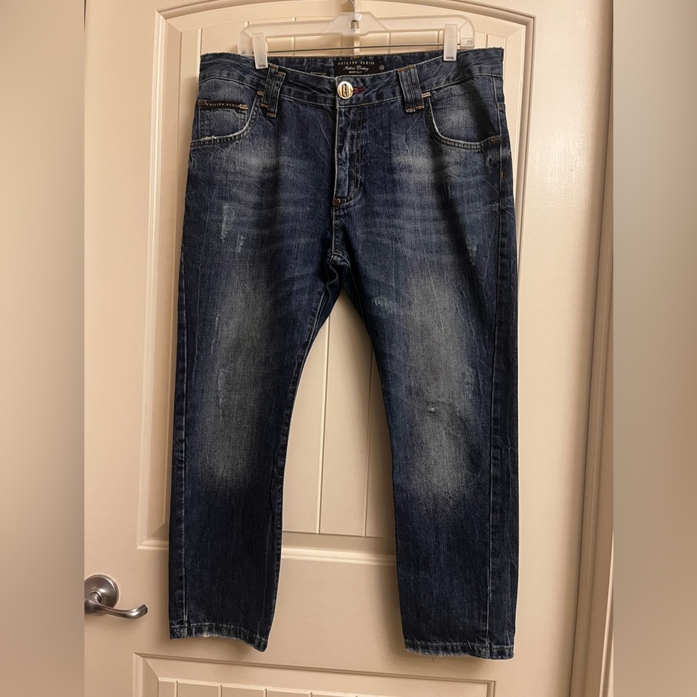 Philipp Plein Dark Blue Cropped Jeans, size 32